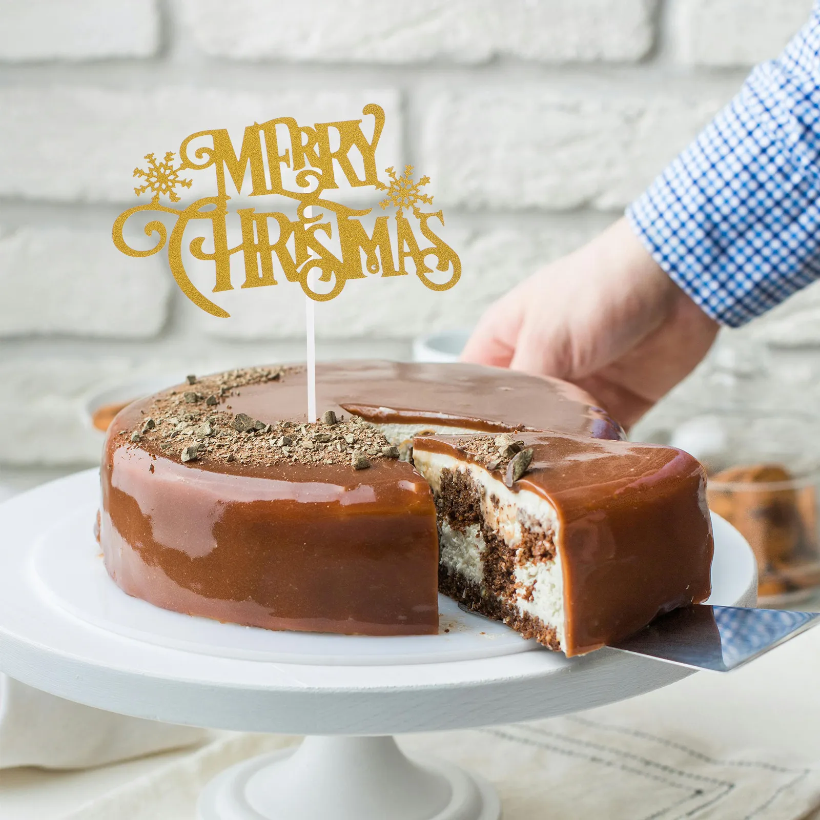 Ice Pick Pick - 12個入りペーパーケーキピック クリスマス雪文字デザイン デザートトッパー カップケーキ、ケーキ、アイスクリームケーキデコレーション用