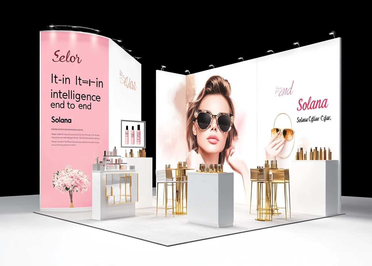 كشك المعرض المعياري الإبداعي SEG بإضاءة خلفية 10 × 10 عرض منتجات التجميل تخصيص كشك العرض التجاري