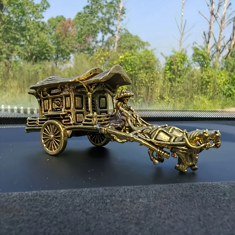 1/4 pieces of vintage brass double ape carriage ornaments - artistic bonsai and fish tank decoration