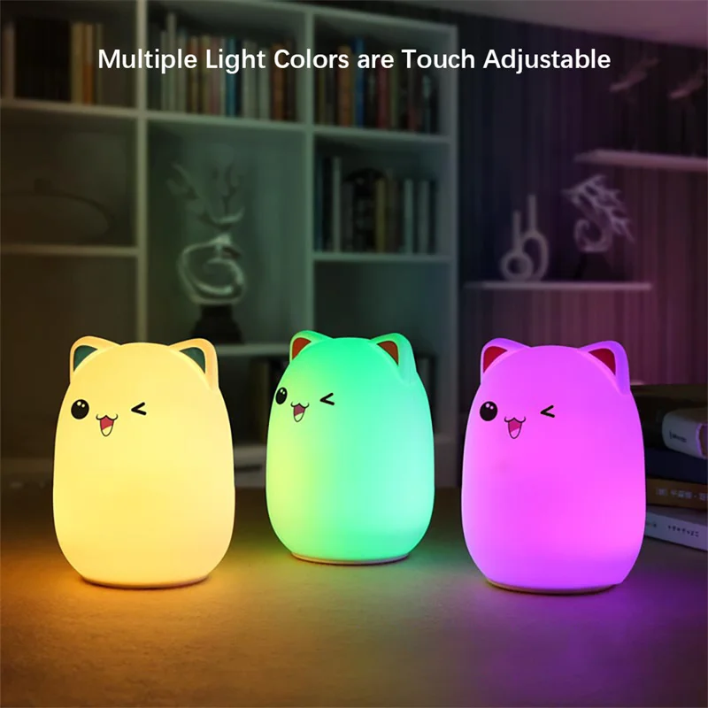 LED Night light,Rabbit/Bear Silicone Lamp,7 Color Touch Portable Lighting,Home Decor Items,for Bedroom,Living Room,Kids,Gift