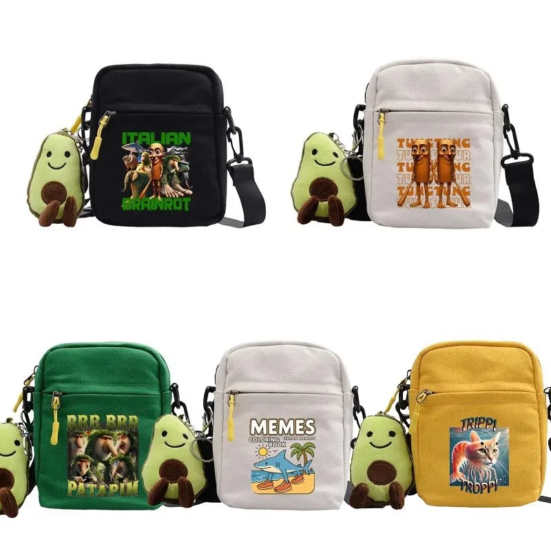 Italian Brainrot Series Canvas Shoulder Bag Hot AI Animals Messenger Bags Casual Cartoon Small Square Pouch Gifts