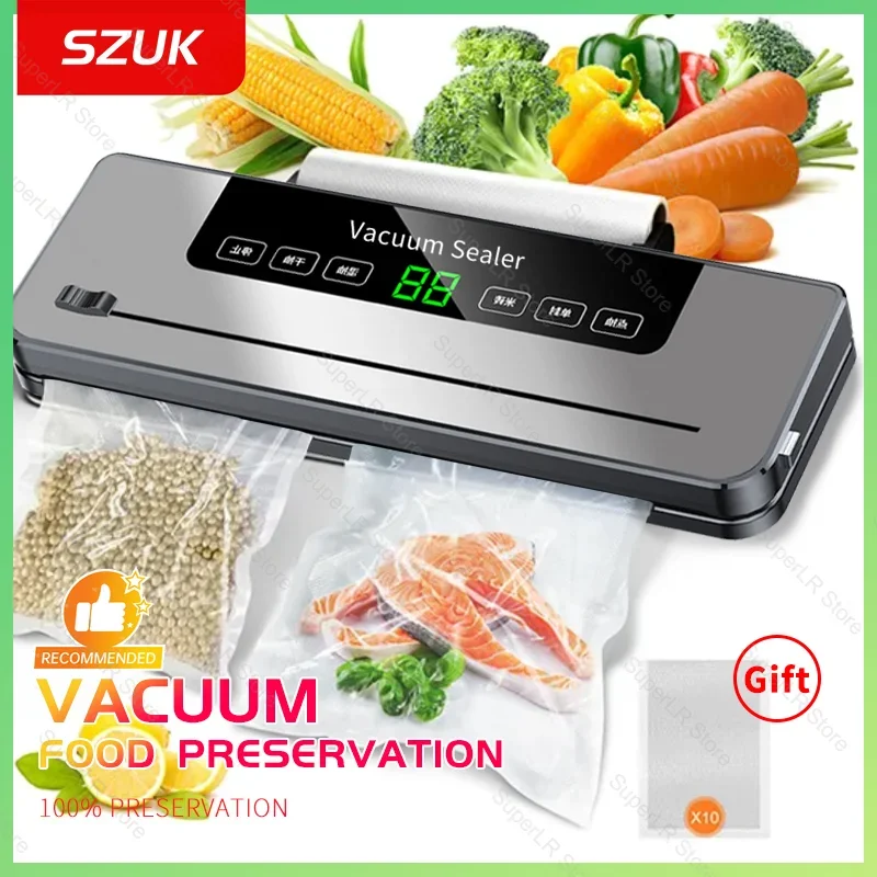 SZUK Electric Vacuum Sealer Dry and Wet Food Sealing Packaging Kitchen Food Sealing Convenient Smart Touch Key Built-in Cutter