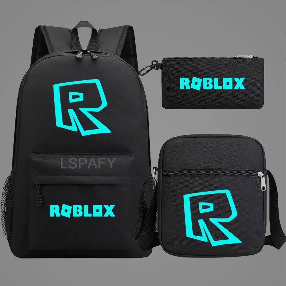 Hot ROBLOX 3Pcs Set Luminous Backpack Fashion Child Cartoon School Bag Bookbag Men Women Travel Bags Mochila Daily Rucksack Sac