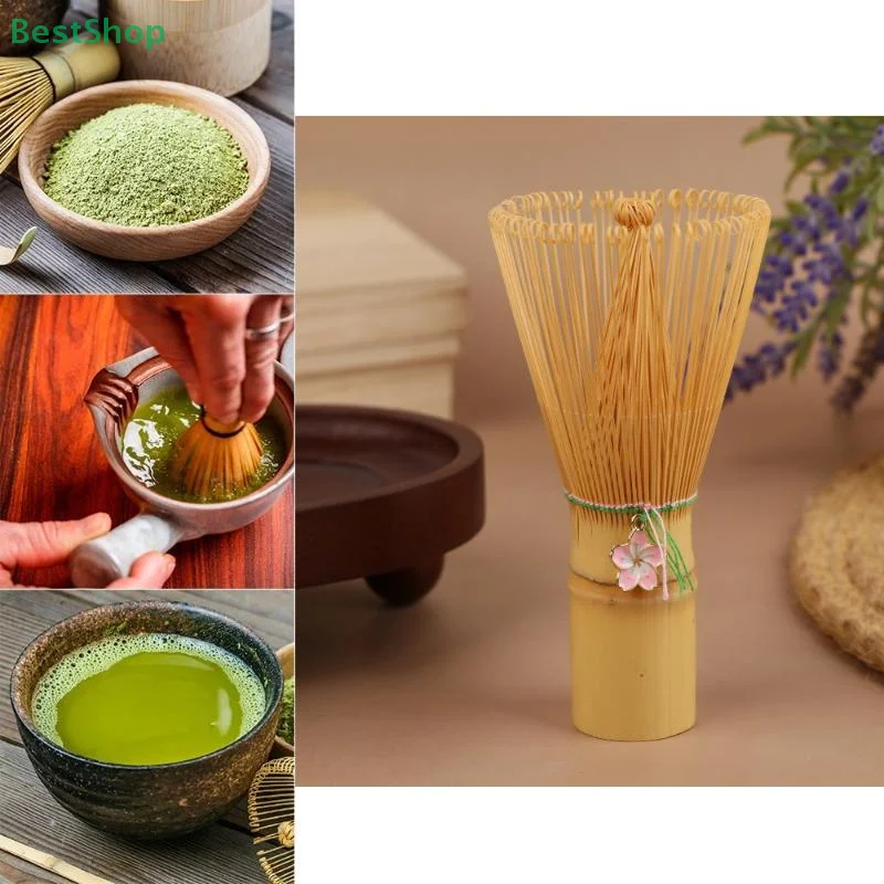 ♥ ☆ Bambus Chasen Matcha Grüner Tee Pulver Schneebesen Teebürste Küchenzubehör Teegereedschap mit Kirschblüten-Anhänger