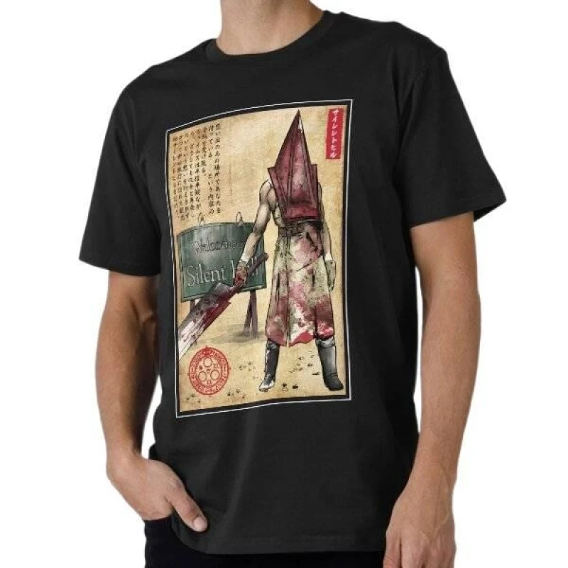 

Pyramid head woodblock Silent Hill F Horror Graphic Tee Unisex Short Sleeve Gift t Shirt 100% cotton Clothes All size tops