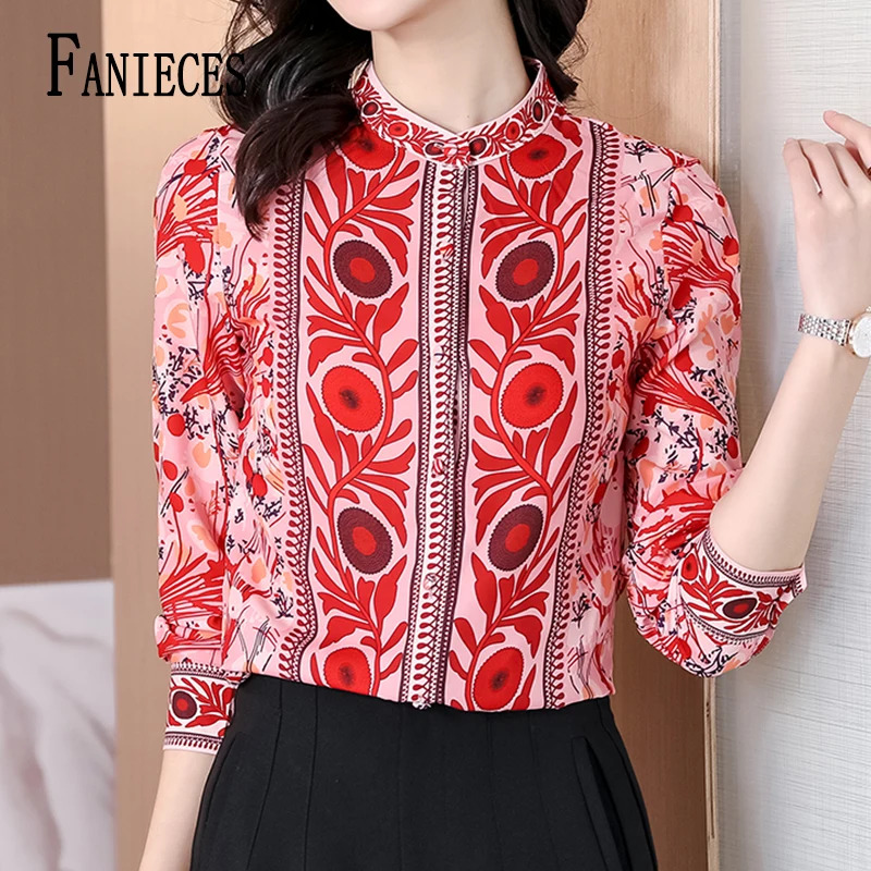 

FANIECES camisas قمصان وبلوزات Flower Print Ladies Shirts Women's Blouses Spring Autumn Long Sleeve Shirts Tops Blusas Mujer