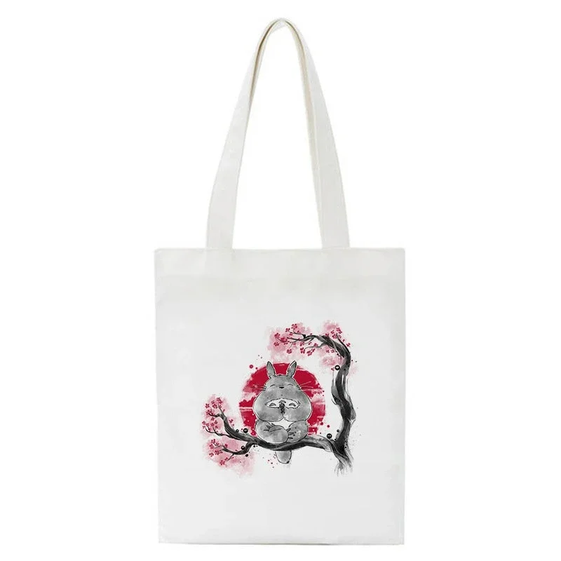 Kawaii Totoro Spirit Cartoon Ladies Handbag Fashion Canvas Shoulder Bag Eco Large Capacity Shopping Bag Leisure Travel Schoolbag