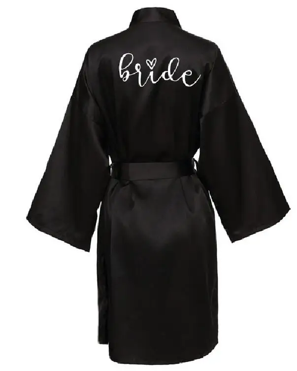 Wedding Party Team Bride Robe With Black Letters Kimono Satin Pajamas Bridesmaid Bathrobe SP061