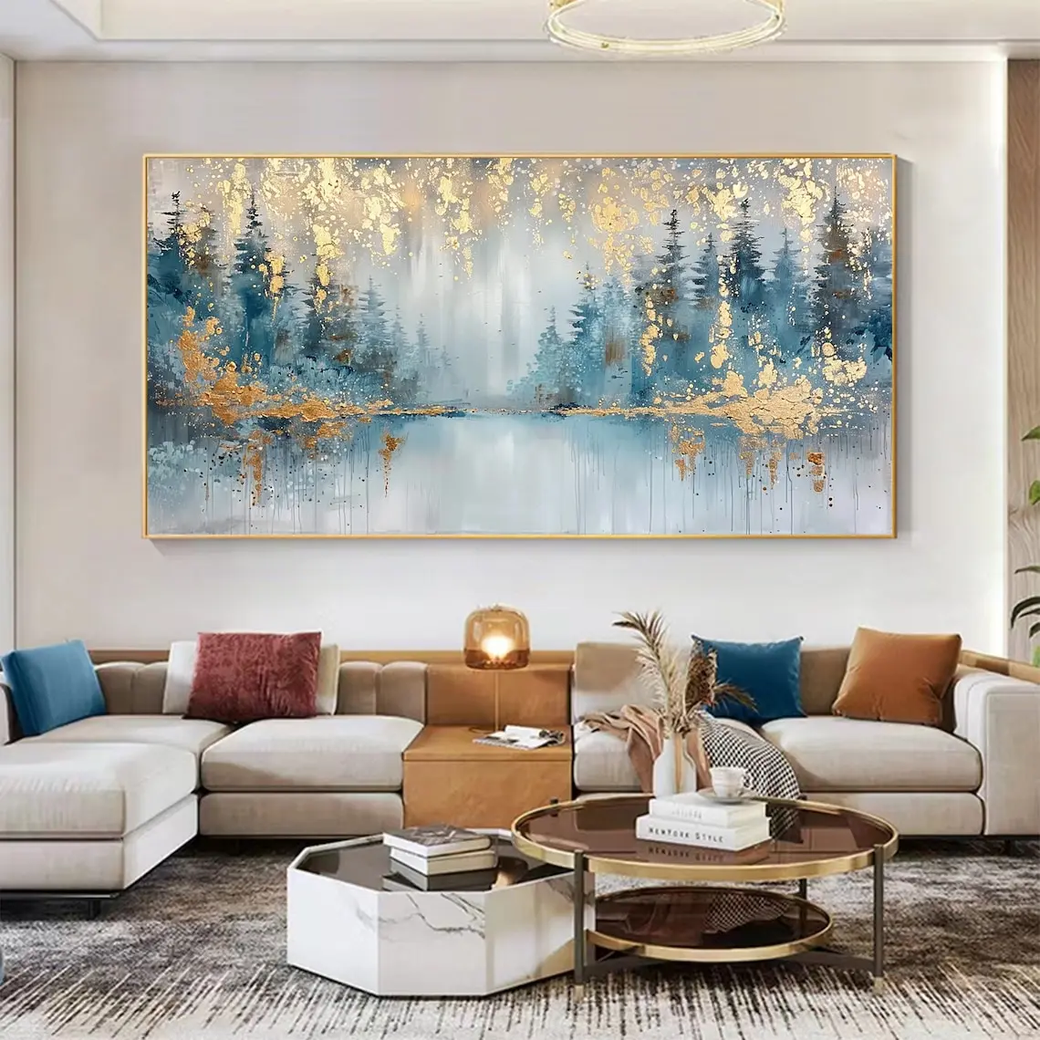 

Abstract Gold Foil Forest Oil Painting Handmade on Canvas Gold Leaf Landscape Wall Decor Modern Large Wall Art Home Living Room