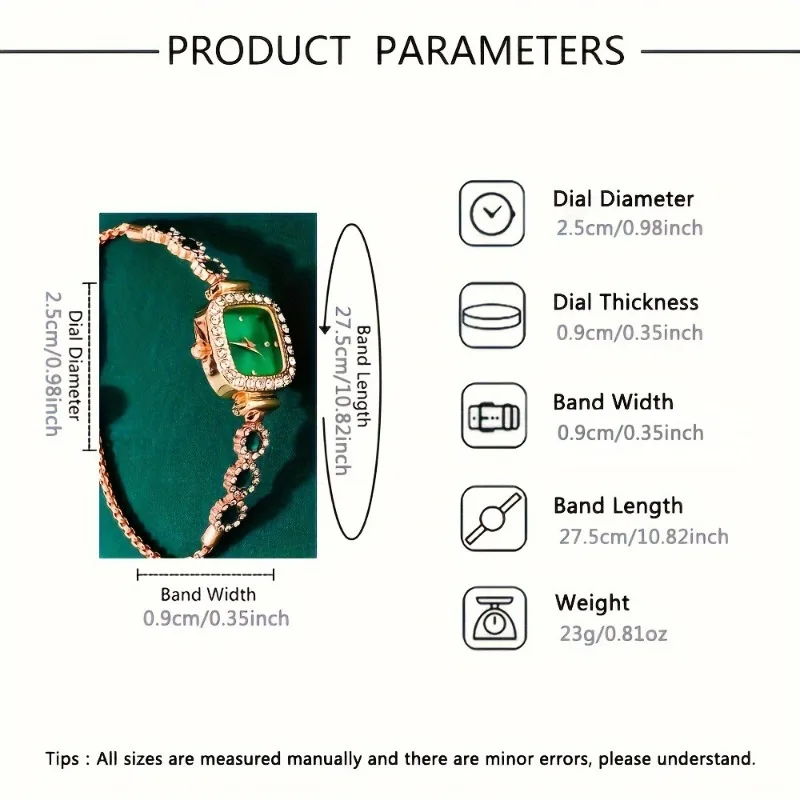 Set di orologi da polso vintage in oro da 5 pezzi per donna Orologio da polso al quarzo da donna di lusso con regali di orologi con diamanti verdi