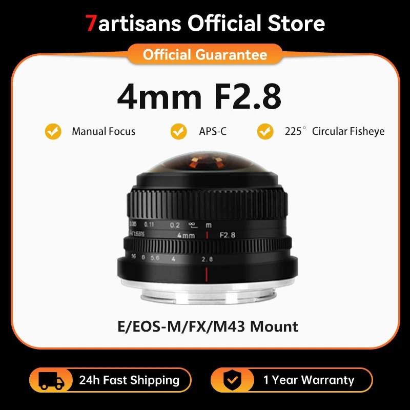 7artisans 4mm F2.8 APS-C Circular Fisheye Manual Focus Lens for Sony E A6700 ZV-E10 II Fujifilm X X-T5 X-T50 X-S20 GH7 M43 Lens