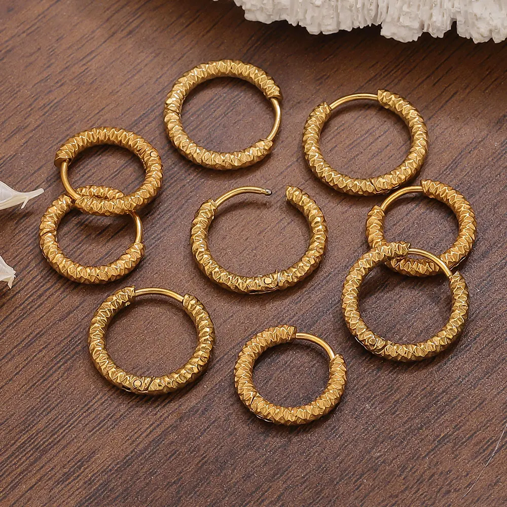 Boucles d'oreilles rondes en acier inoxydable pour femmes, 6 pièces, plaqué or, usage quotidien, cerceau en métal, accessoires de luxe, vente en gros