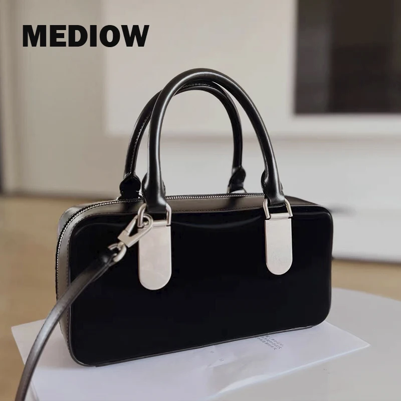 

MEDIOW Boston Bag For Women Luxury Designer Handbag 2023 New In PU Material Rectangle Solid Color Vintage Portable Messenger Bag