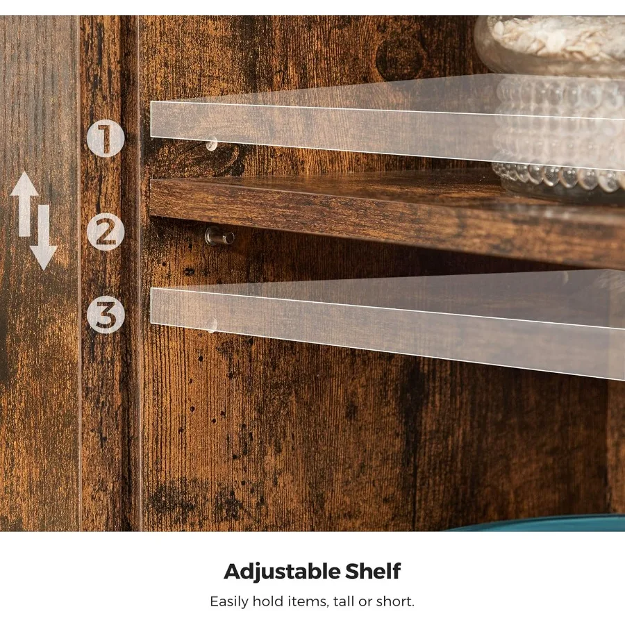 素朴なブラウンのサイドボード、スライド式納屋ドアと調節可能な棚付きのコーヒーバー収納、ダイニングルーム、キッチン、リビングルーム用