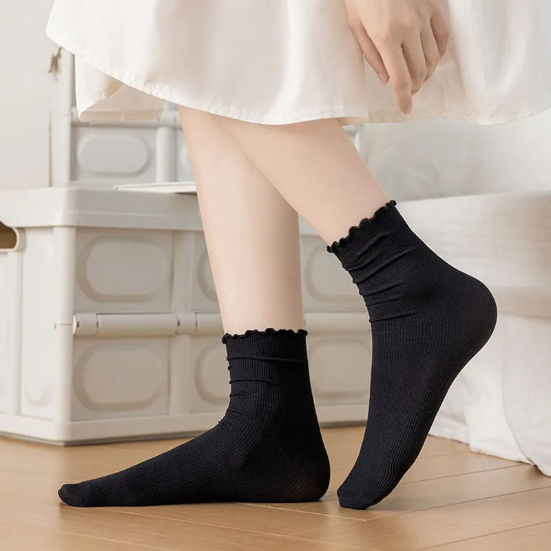 Women Ruffled Edge Bing Bing Socks Summer Ultra-thin Absorb Sweat Prevent Odor Soft Ice Velvet Harajuku Stretch Elasticity Socks