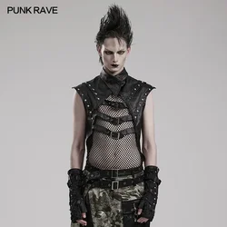 PUNK RAVE Men's Punk Elastic Mesh Perspective Vest Metal Rivets Personality Cool Black Tank Tops Men Clothing Streetwear