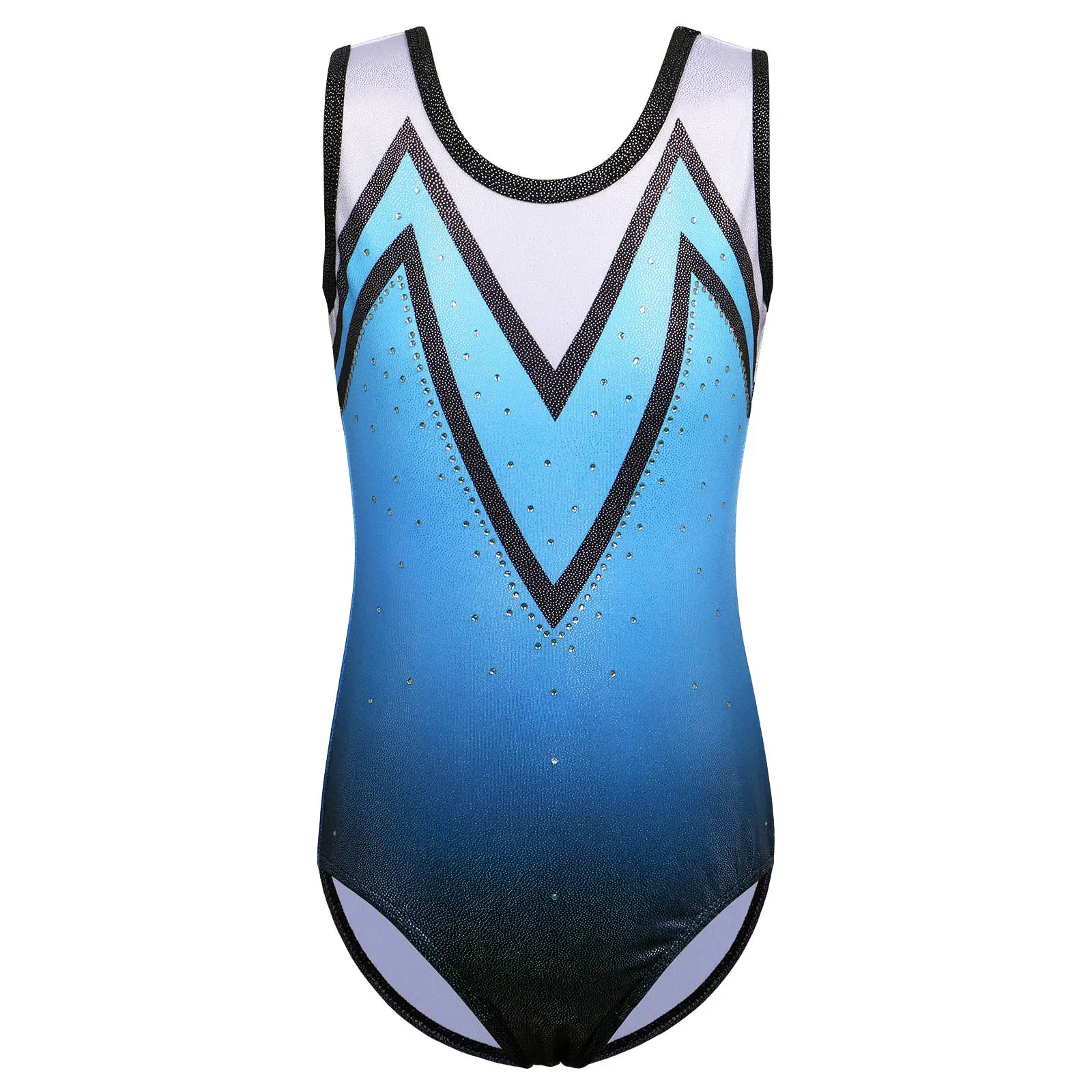 BAOHULU Girls Sleeveless Gymnastics Leotard - Gradient Blue Line Design Dance Bodysuit