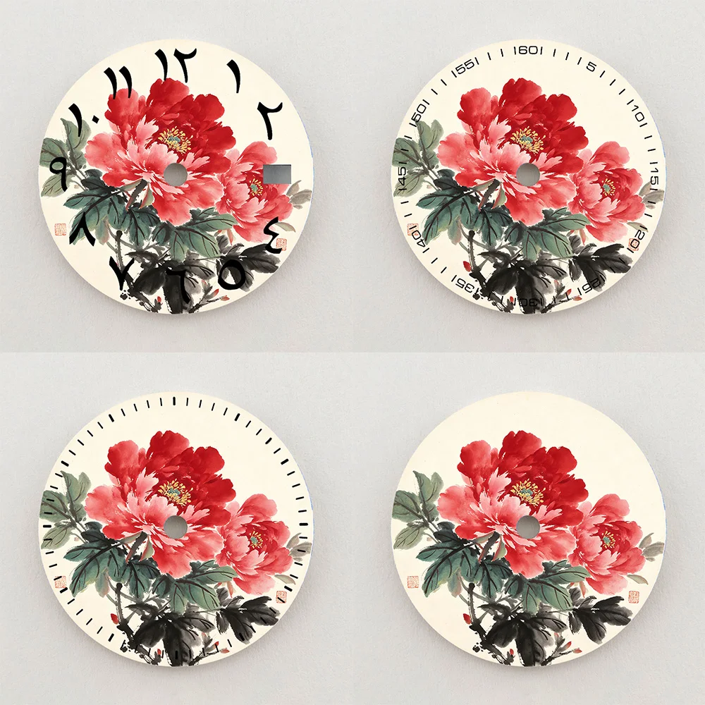 28.5mm Dial NH35 Dial Oriental Rich and Noble Peony Floral Dial Arabic Numeral NH36 Dial Watch Accessories Fits NH35/36 Movement