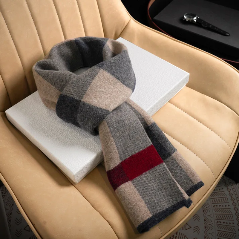 Echarpe-a-carreaux-pour-homme-100-laine-pure-epaisse-et-chaude-pour-l'hiver-echarpe-de-cou-a-carreaux-douce-classique-polyvalente-echarpes-pour-homme-nouvelle-collection