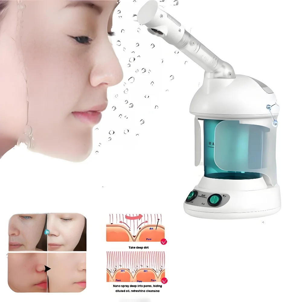 Facial Steamer Nano Ionic Face Steamer with Extendable 360° Rotating Arm Portable Facial Steamer for Skin Care at Home or Salon