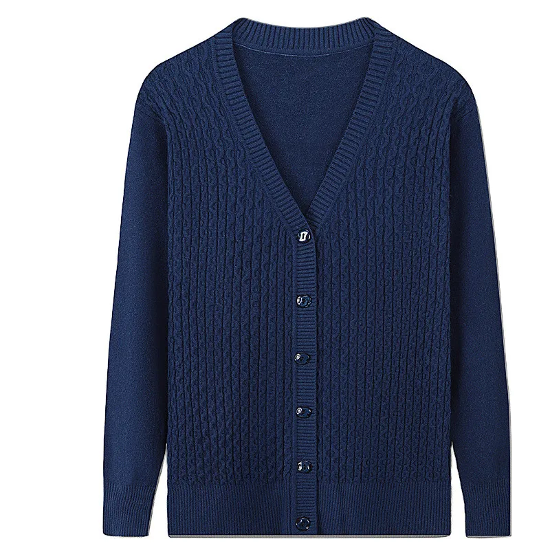 Elegante Frühling Herbst Pullover Strickjacke Jacke V-ausschnitt Tasten Strickwaren Top Mittleren Alters Mutter Mantel Gestrickte Wolle Frauen Mantel