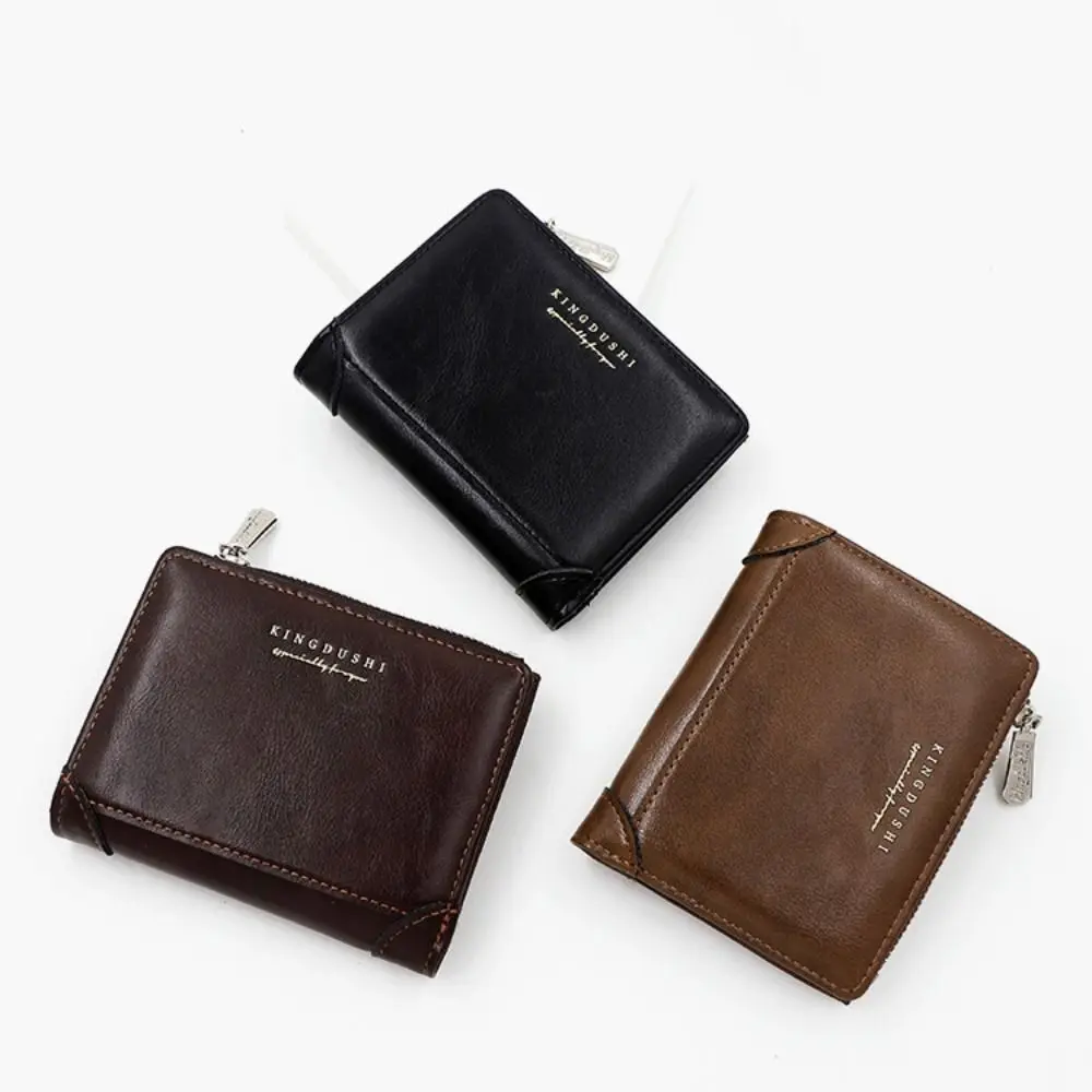 

New PU Leather Short Wallet Zipper Large-capacity Coin Purse Solid Color Money Bag Man