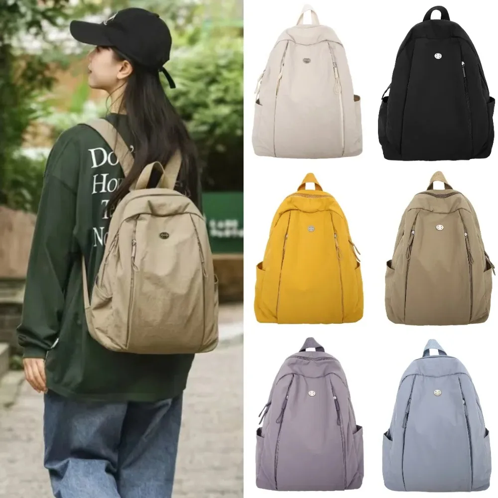 Fashion Solid Color Nylon Backpack Harajuku Large Capacity Shoulder Bag Women All-Match Waterproof Backpacks for Men Boy