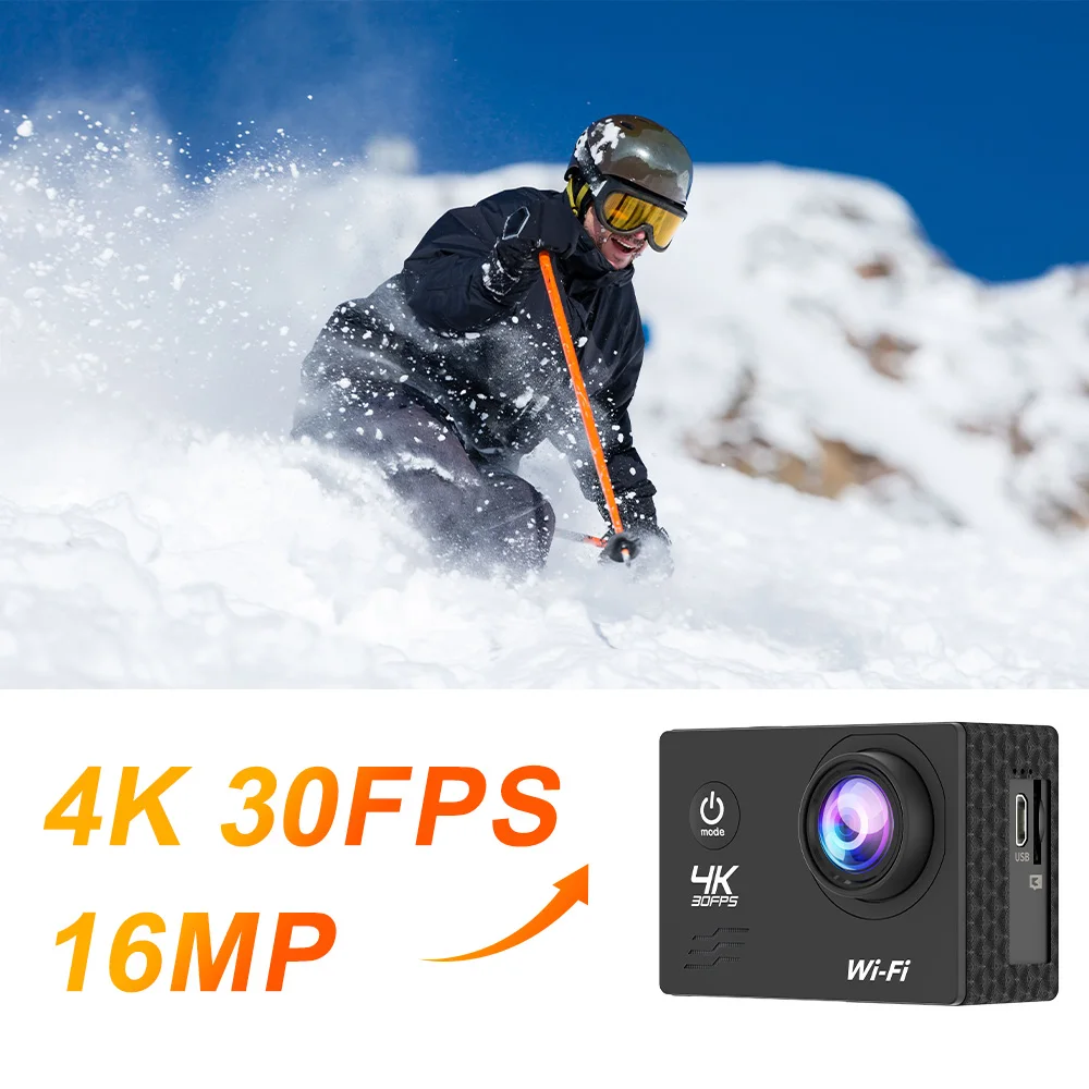 Action Camera AT-Q1 Ultra HD 4K30FPS 16.0MP Wi-Fi 2.0" Screen 170D DVR Webcam Underwater 30M Helmet Video Recording Sport Camera