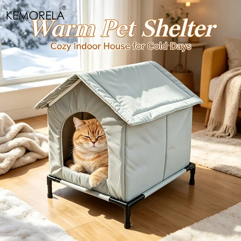 Winter Cat Shelter Outdoor Waterproof Insulated Feral Cat House with Resistant Mats And Cold Insulation Resistant Oxford Cloth