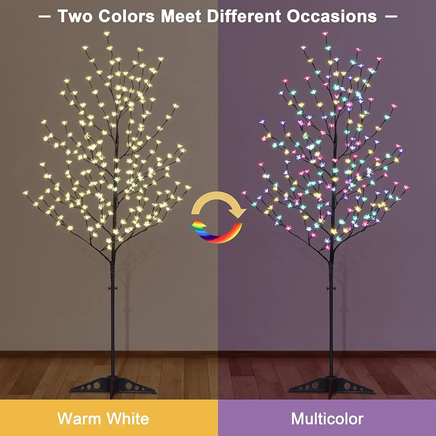 Lighted Cherry Blossom Tree, 4FT, 5FT and 6FT, Pack of 3, Warm White to Multicolor, Decorate Home Garden, Summer, Wedding