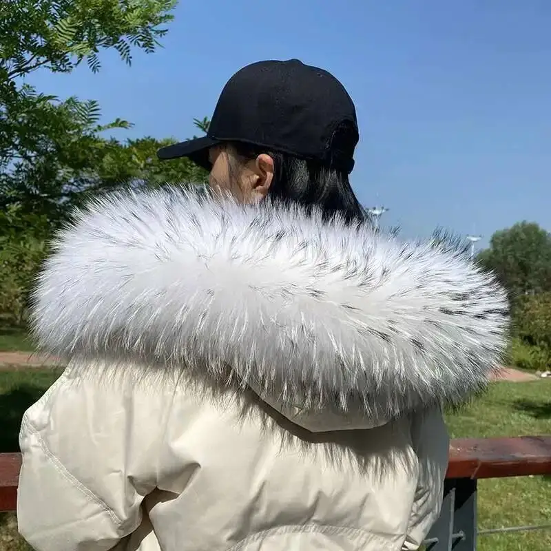 2025 Real Raccoon Fur Collar Women Winter Blue Natural Fur Scarves High Quality Fashion Neck Warmer Scarf Femme Shawl Accessory