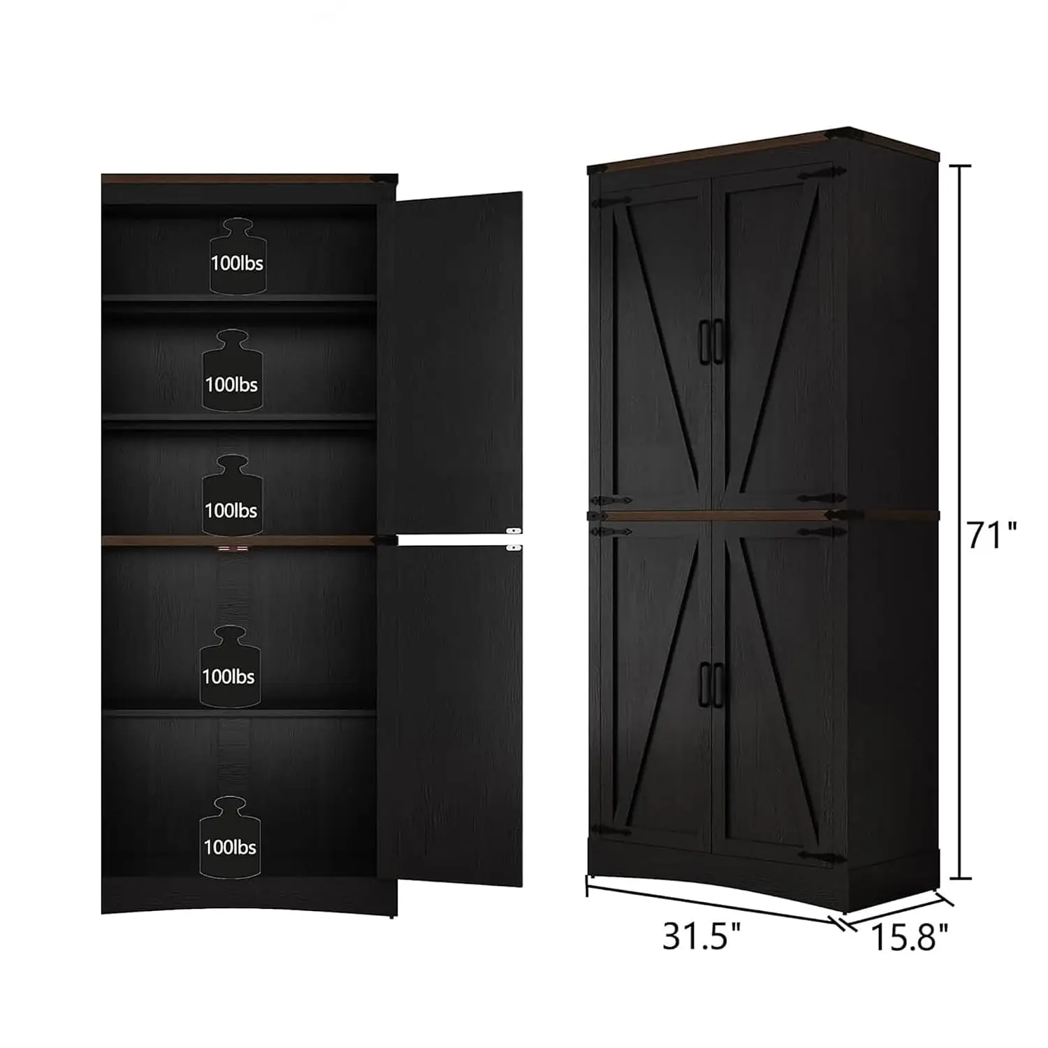 71in Farmhouse Kitchen Pantry Cabinet,Tall Storage Cabinet With 4 Doors And Adjustable Shelves,with Load-Bearing, Customized