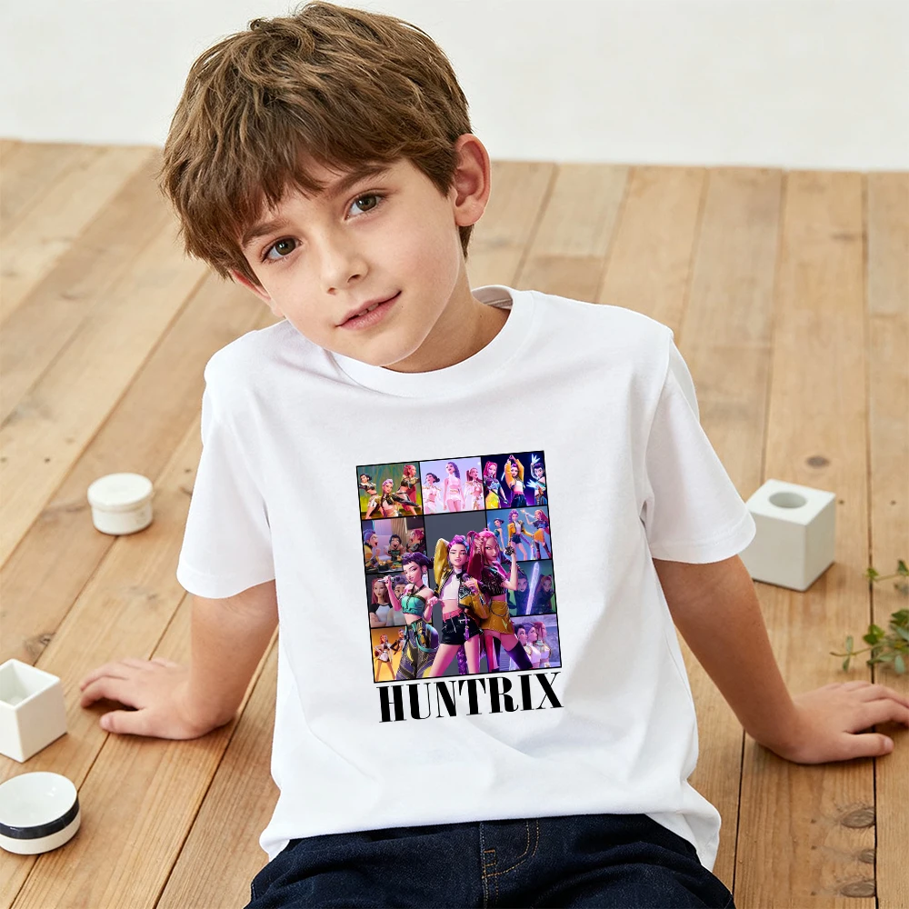 Kaos Kpop Demon Hunters Custom Print Grafis 230Gsm Katun Pakaian Anak Musim Panas 2025 Kaos Film Anak Perempuan Laki-laki Lengan Pendek Atasan