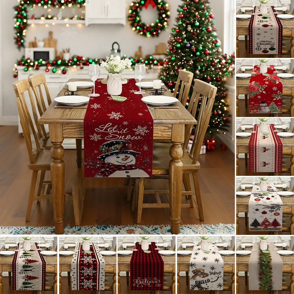 

1PC 183x33cm Christmas Table Runner Linen Santa Claus Christmas Decorations for Home Xmas Tablecloth Adornos Navideños Новый Год