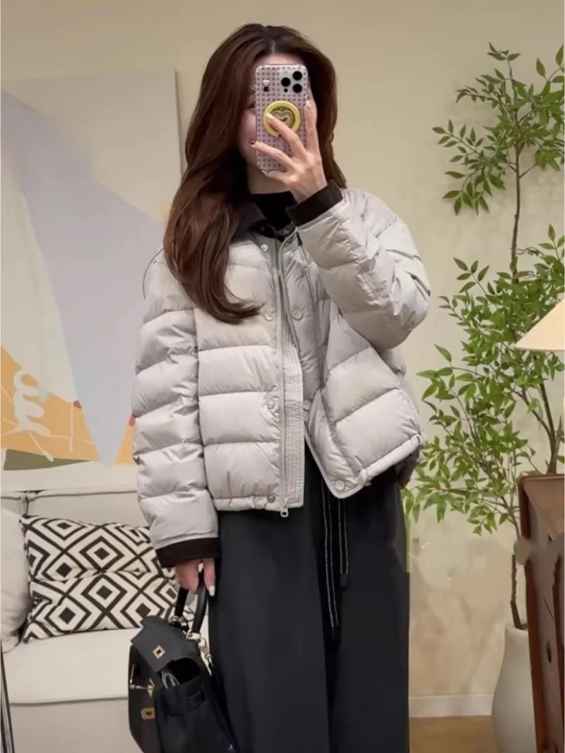 

Fashionable Quilted White Duck down Jacket Women's Short Loose Fit Winter Coat Warm Stylish Korean Style Commute Windproof