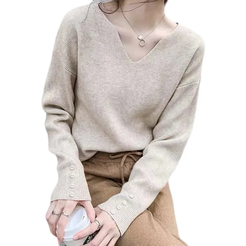 Plus Size Damenpullover Inner Wear Bauchbedeckung Gestrickt IRT V-Ne Long Sve Straight Cut Korean Sle Winter Faion