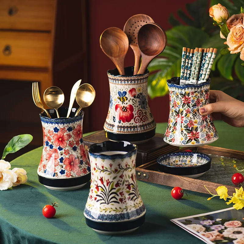 

Home Chopstick tube home kitchen drain chopstick spoon storage tube ceramic chopstick holder chopstick cage chopstick basket