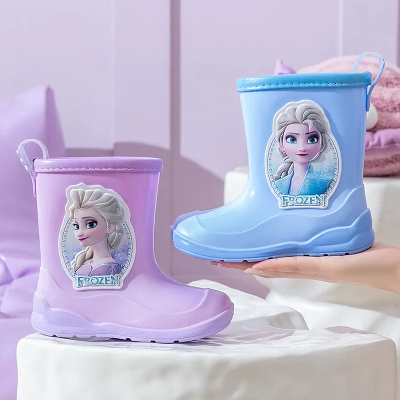 Disney children\'s rain shoes girls cartoon Frozen Princess elsa baby cute non-slip rain boots