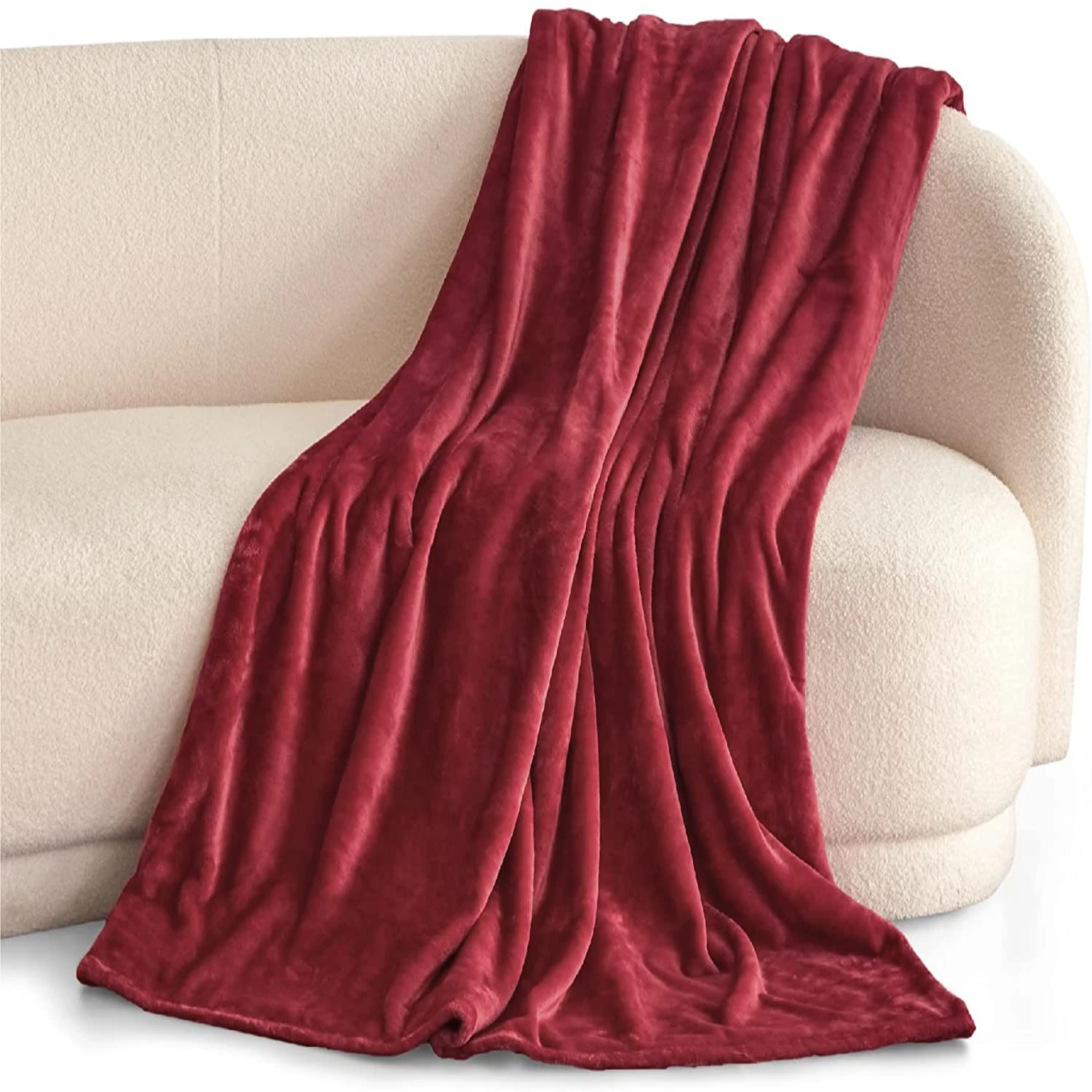 Bedding Fleece Blanket  Size 90x90 inch Luxury Bed Blanket Fuzzy Soft Blanket Microfiber - Claret