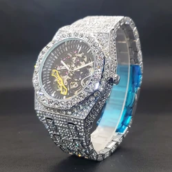 Reloj Mecánico de lujo para hombre, relojes automáticos de Hip Hop con esfera hueca, reloj de mano luminoso, Diamante helado, envío directo