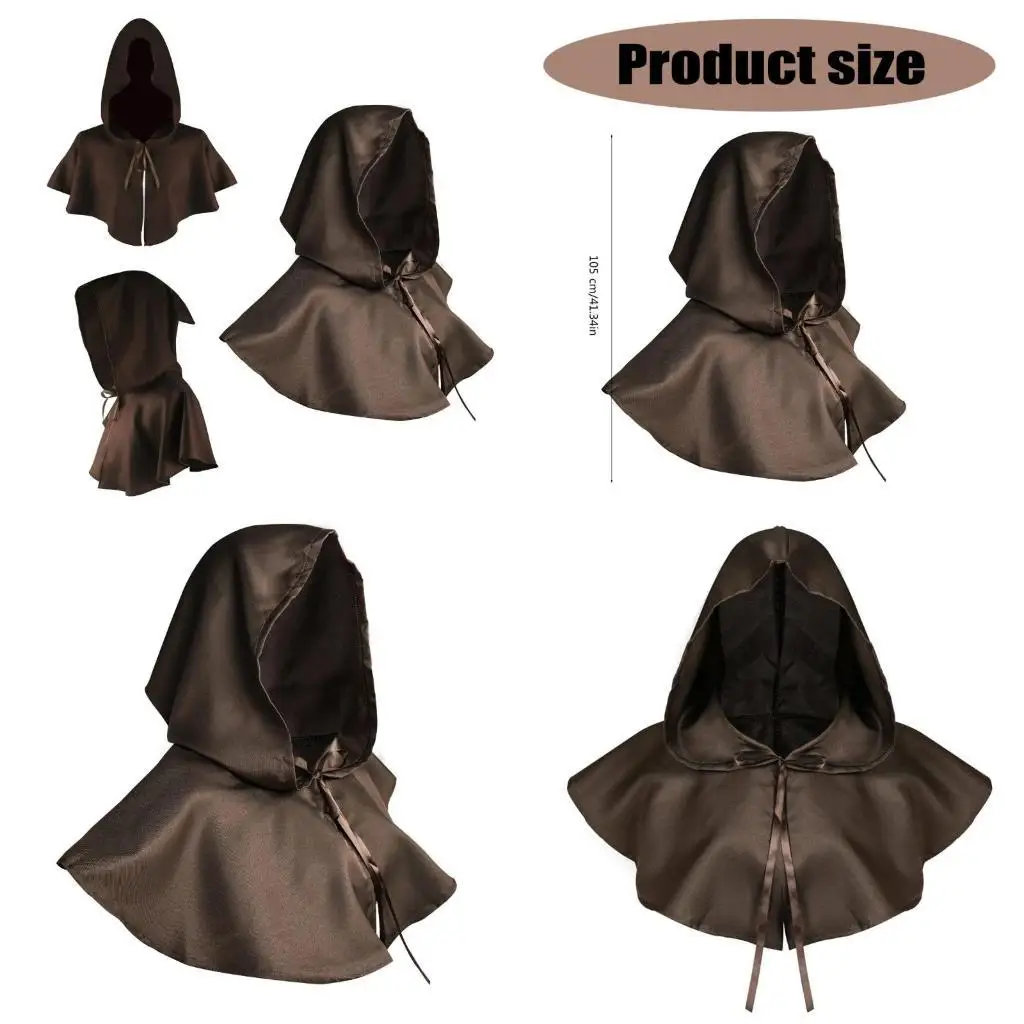 

39BD Medieval Hooded Capes for Theme Party Gathering Historical Event Cloak Halloween Costume Accessories for Men Women Unisex