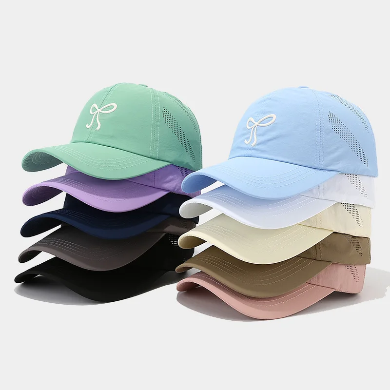 

New Bow Embroidery Baseball Hat Men Women Summer Thin Quick-drying Peaked Cap Streetwear Breathable Visor Hat Adjustable Sun Cap