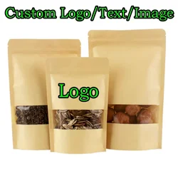 50 pçs papel kraft janela clara ziplock saco de embalagem levante-se lanche açúcar café doces beaf datas malotes de armazenamento de vedação térmica