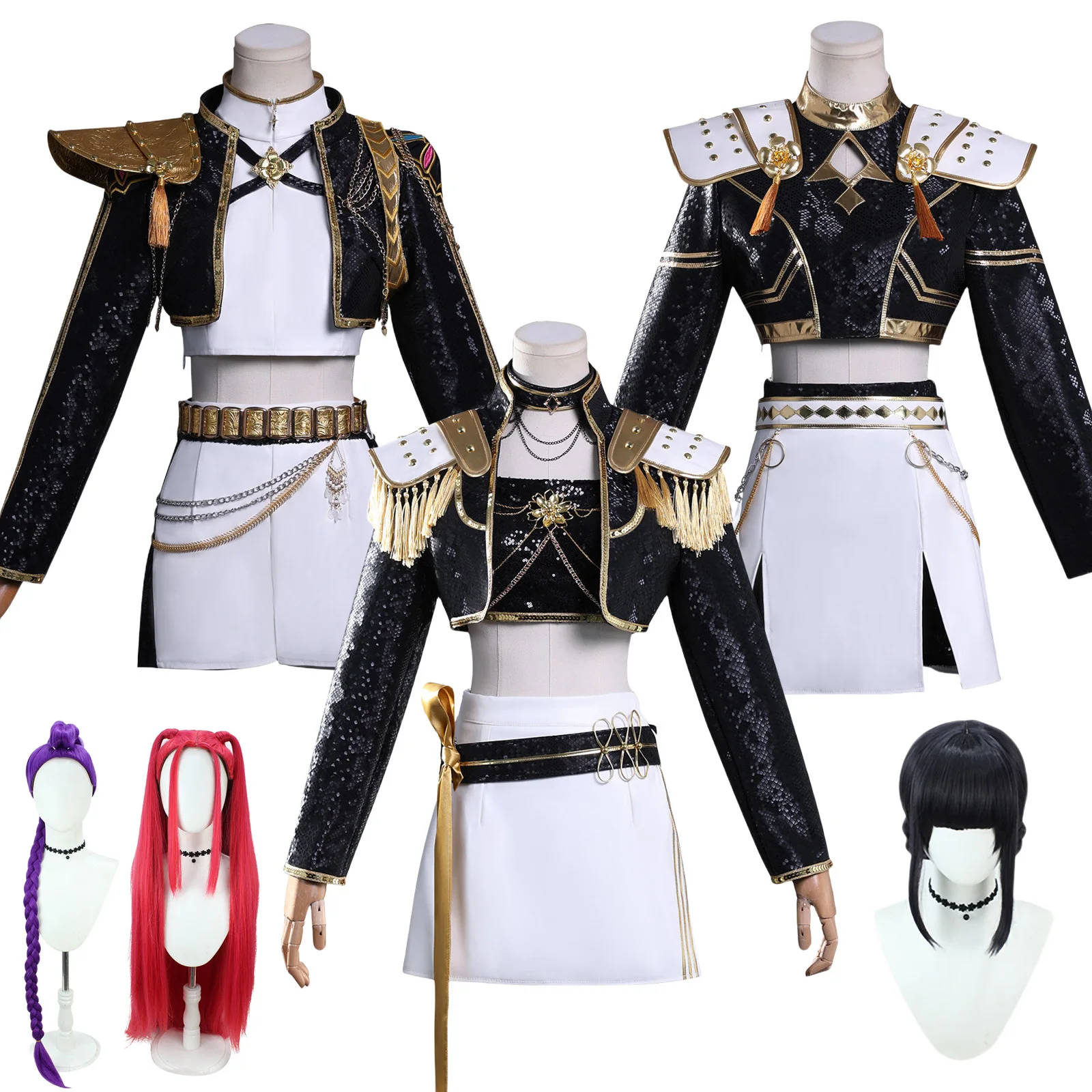 أزياء رومي زوي ميرا التأثيرية KPop شيطان الصيادين التأثيرية بدلة سوداء ذهبية جديدة شعر مستعار للفتيات لحفلات الهالوين بدلات لعب الأدوار #1