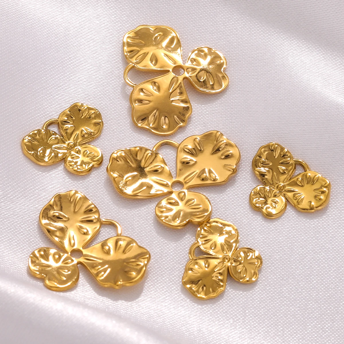 5PCS Stainless Steel Lotus Leaf PVD Gold Plated Waterproof Charms Pendant for DIY Necklace Bracelet Earring Jewelry Making