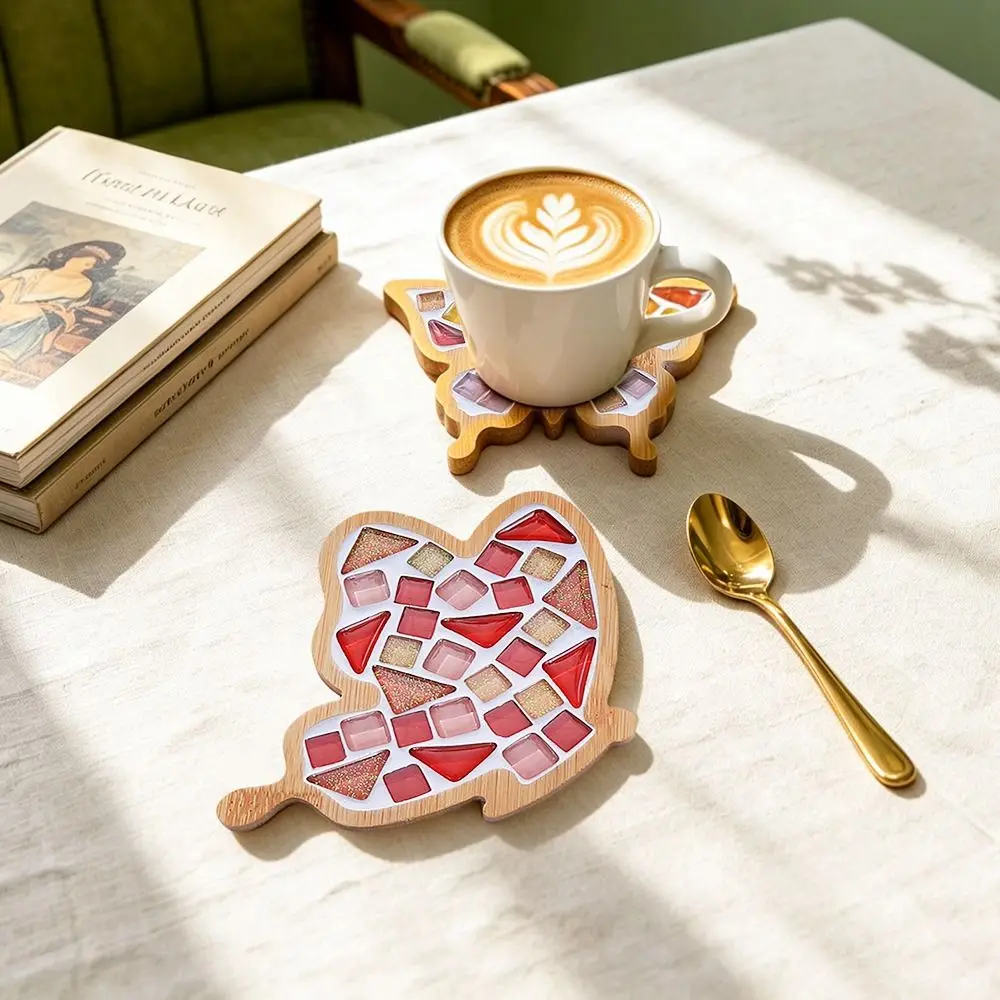 Mixed Color DIY Mosaic Coaster Glass Mosaic Butterfly Shape Coaster Making Kit Heat-resistant DIY Materials Kit