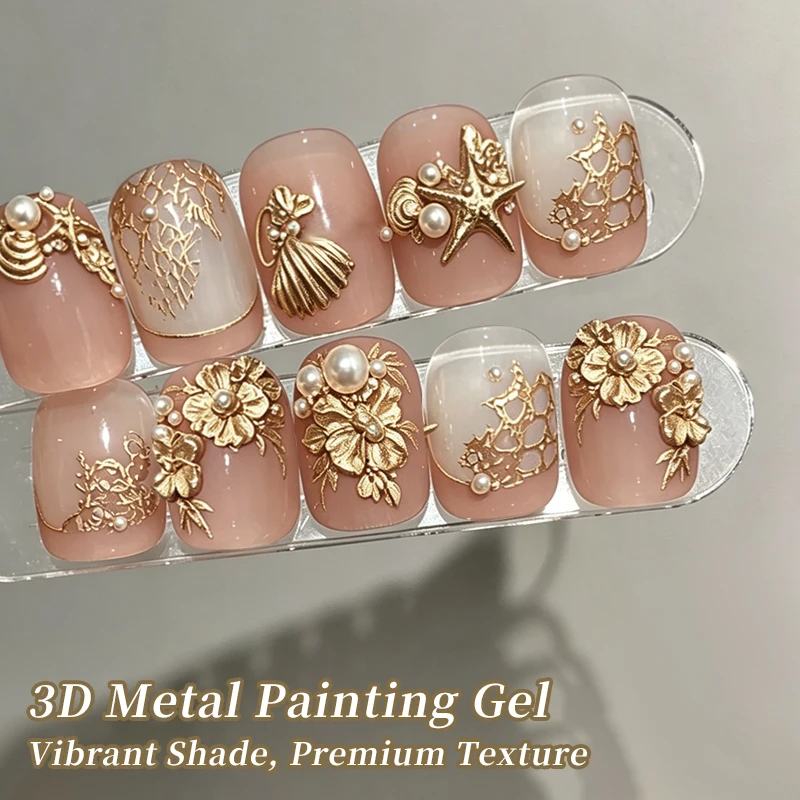 Esmalte en gel metálico BORN PRETTY dorado y plateado 5ml, delineador metálico 3D, efecto metal súper brillante, dibujo de líneas, barniz UV 2