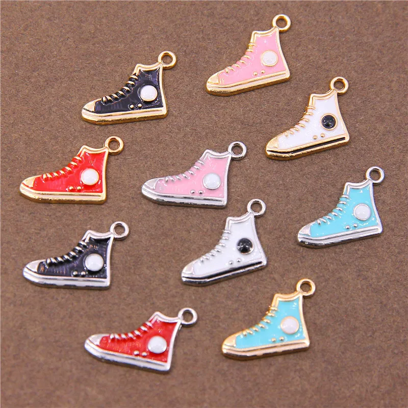 6pcs 12*17mm Enamel Gym Sports Shoes Charms Pendants for Bracelets Earrings Sneaker Charms Handmade Jewelry Findings DIY Making