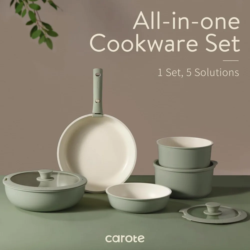 

High Quality Pots and Pans Set, Nonstick Cookware Set Detachable Handle, 15pcs Induction Kitchen Cookware Sets Non Stick