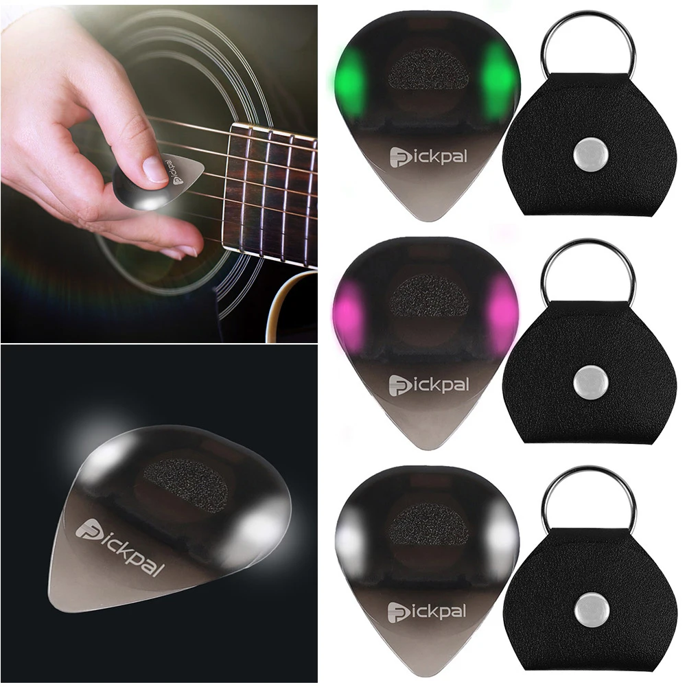 Plastic Guitar Picks with High-Sensitivity LED Light Musical Instrument Glowing Plectrum Portable for Bass Electric Guitarists